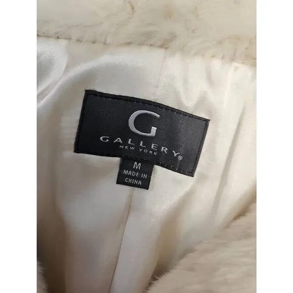 Gallery Cream Faux Fur Hoided Jacket Womens Medium - Picture 6 of 10